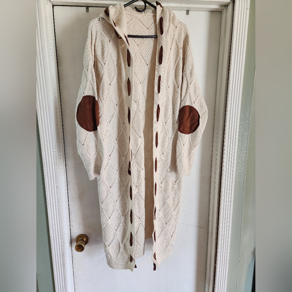 Hooded Full Length Cable Knit Sweater